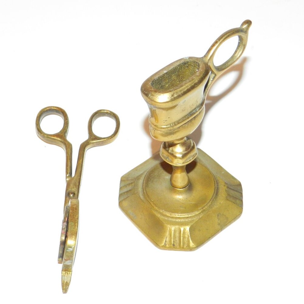 VTG Antique Solid Brass Candle Wick Snuffer With Stand Approx. 7.5 Tall - Picture 6 of 10